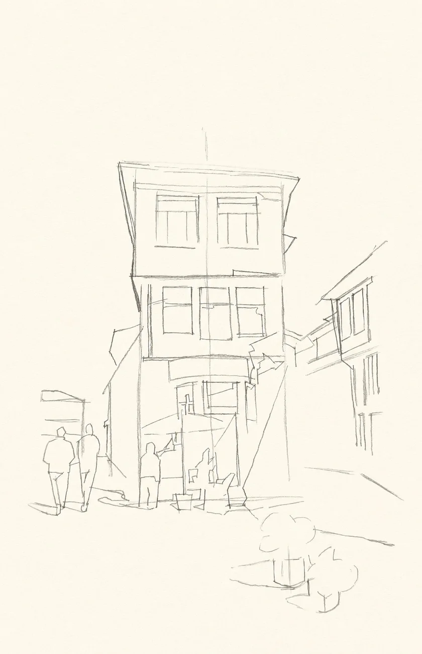 Dibujo · Paisaje urbano, fase 1: Encaje lineal
