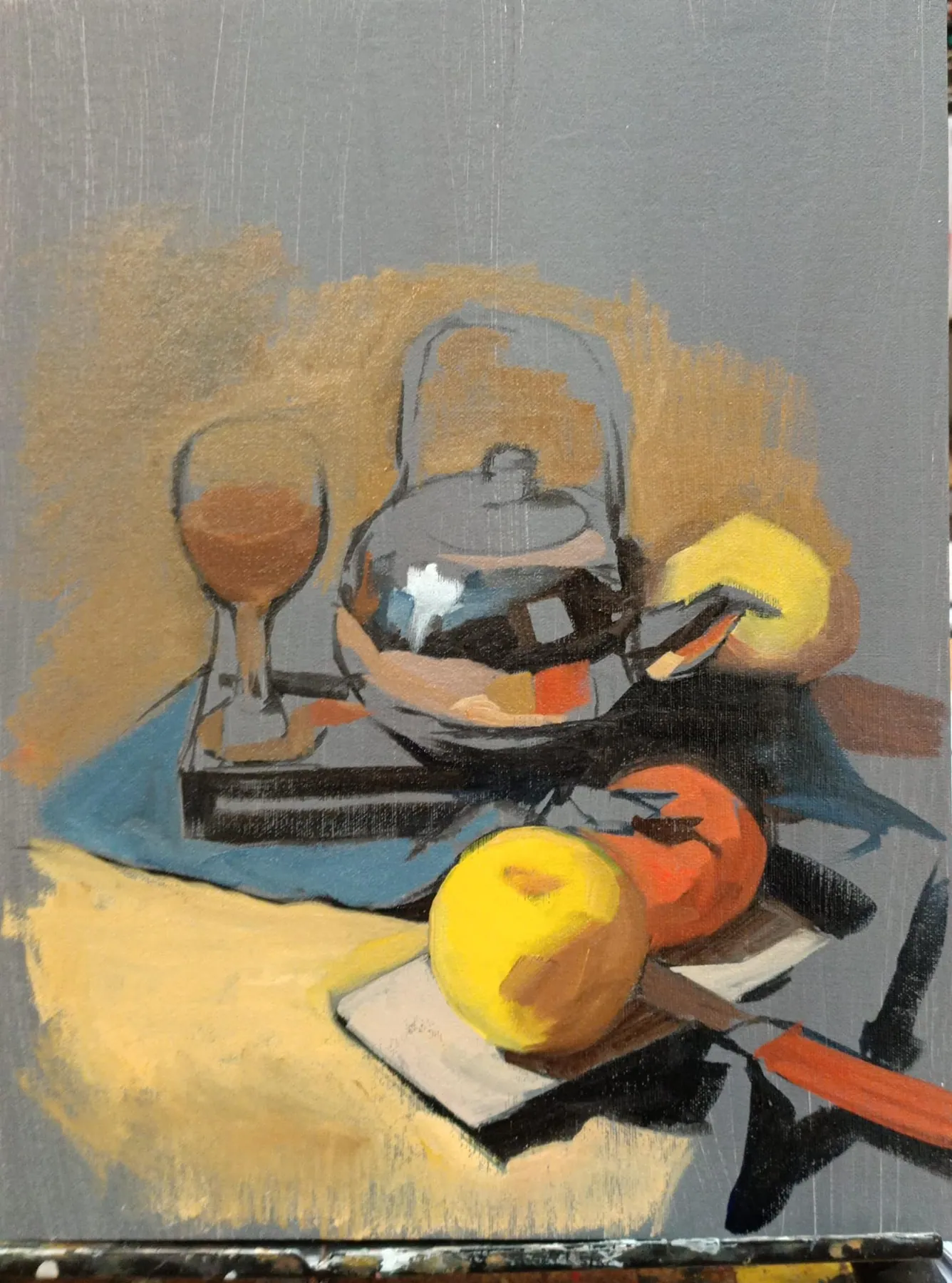 Bodegón con tetera — óleo sobre tabla